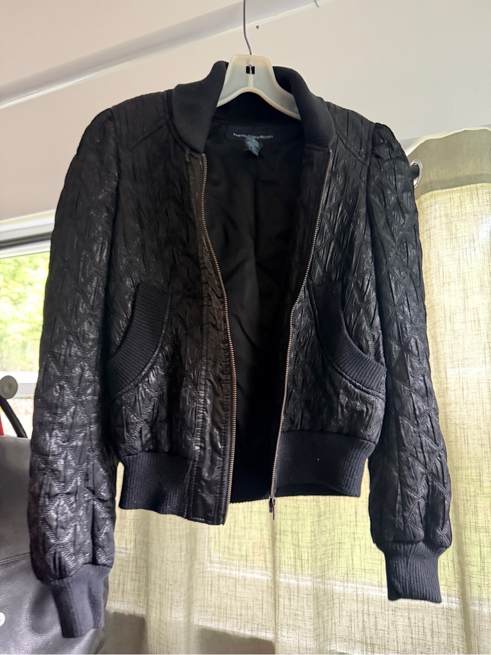 French Connection Black Quilted Bomber Jacket